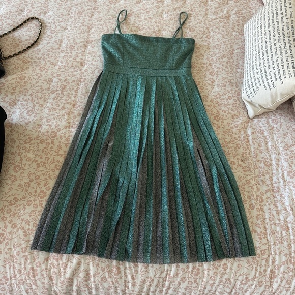 Misha Collection- NWT Metallic Green Pleated Janelle Strapless Mini Dress - Picture 2 of 7